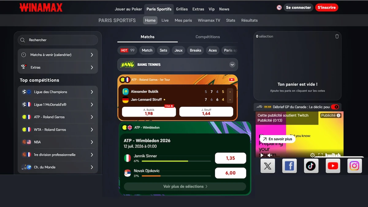 Interface Winamax